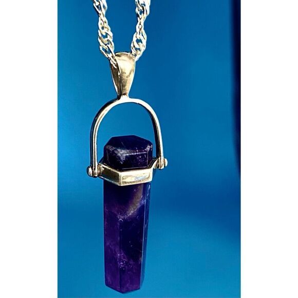 FZ# Beautiful 1 1/4 Purple Cabochon & Sterling Necklace - Picture 2 of 10